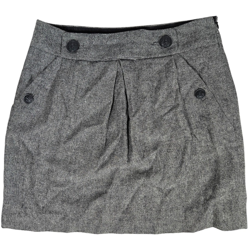 Banana Republic Herringbone Pleated Wool Blend Mini Skirt Size 2 Gray Black